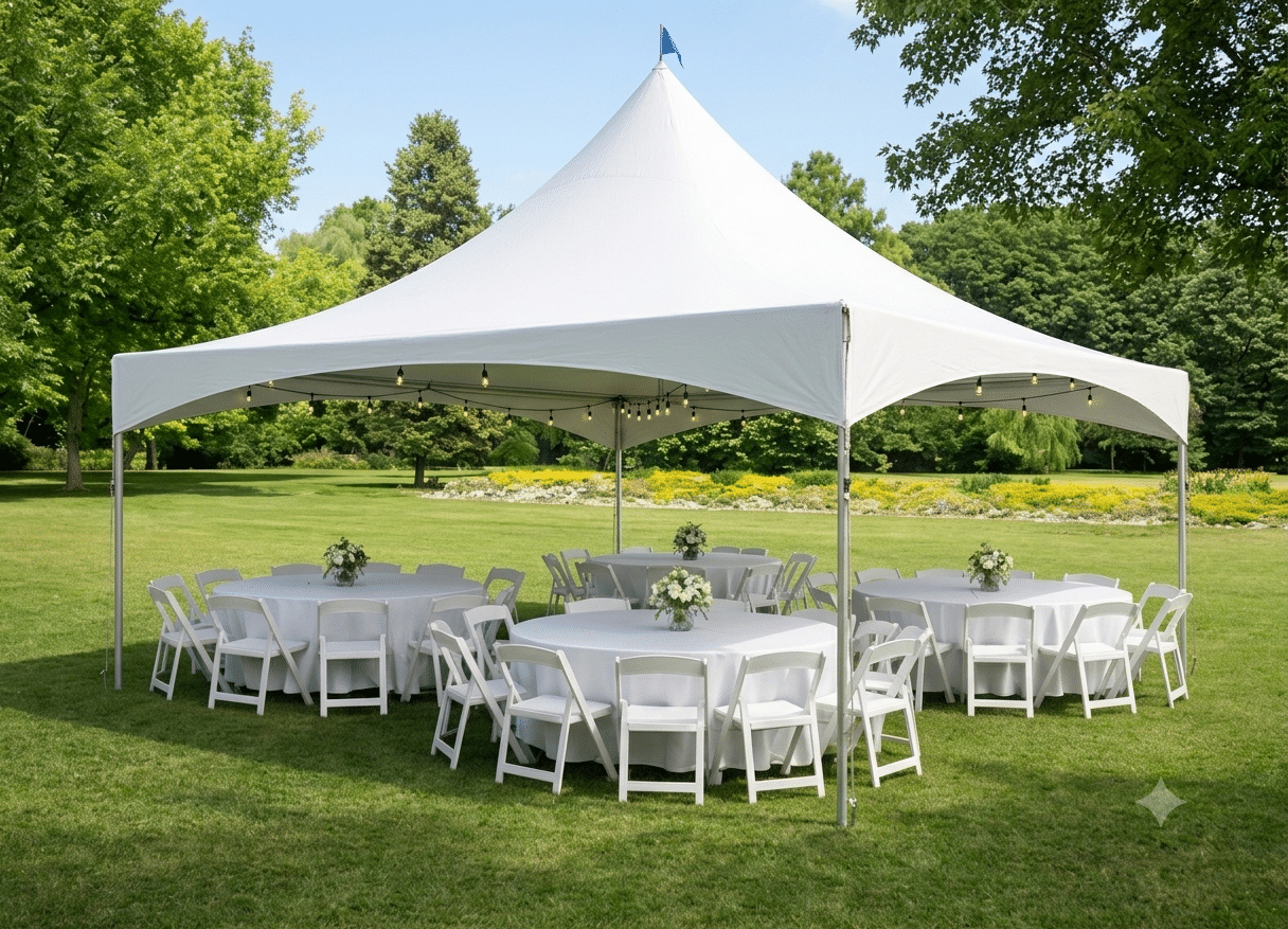 20x20 Tent Rental 20x20 event tent rental set up for outdoor party – white canopy tent by Jumpers Texas in Katy, Fulshear, TX