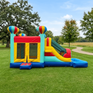 Side view of Balloon Bounce House Combo with slide and pool – Jumpers Texas party rentals in Katy & Fulshear