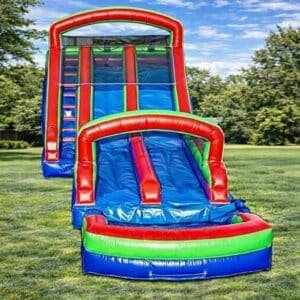 Water Slide Rentals in Katy & Fulshear, TX 14ft double lane multicolor inflatable water slide rental for kids birthday parties in Katy and Fulshear TX