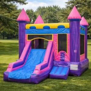 Mini pink bounce house with slide combo rental for girls birthday parties in Katy and Fulshear TX