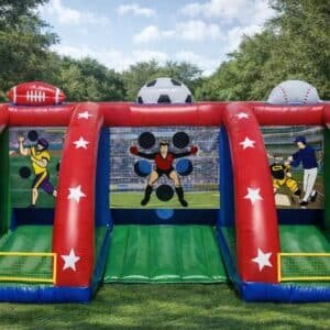 Obstacle Course Rentals in Katy & Fulshear, TX Inflatable sports game rental with baseball, basketball and football challenges in Katy Texas by licensed and insured party rental company